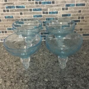 Vintage Blue Bubble Handblown Margarita Glasses 16 OZ Set of 4